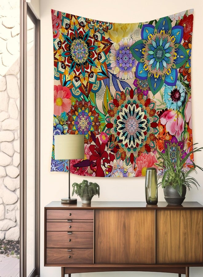 HUGANE Boho Abstract Mandala Floral Tapestry, Folk Colorful Mandala Flower Wall Tapestries, Vintage Boho Elegant Art Deco Botanical Hanging Wall Decor for Bedroom Living Room Home Office - Image 2